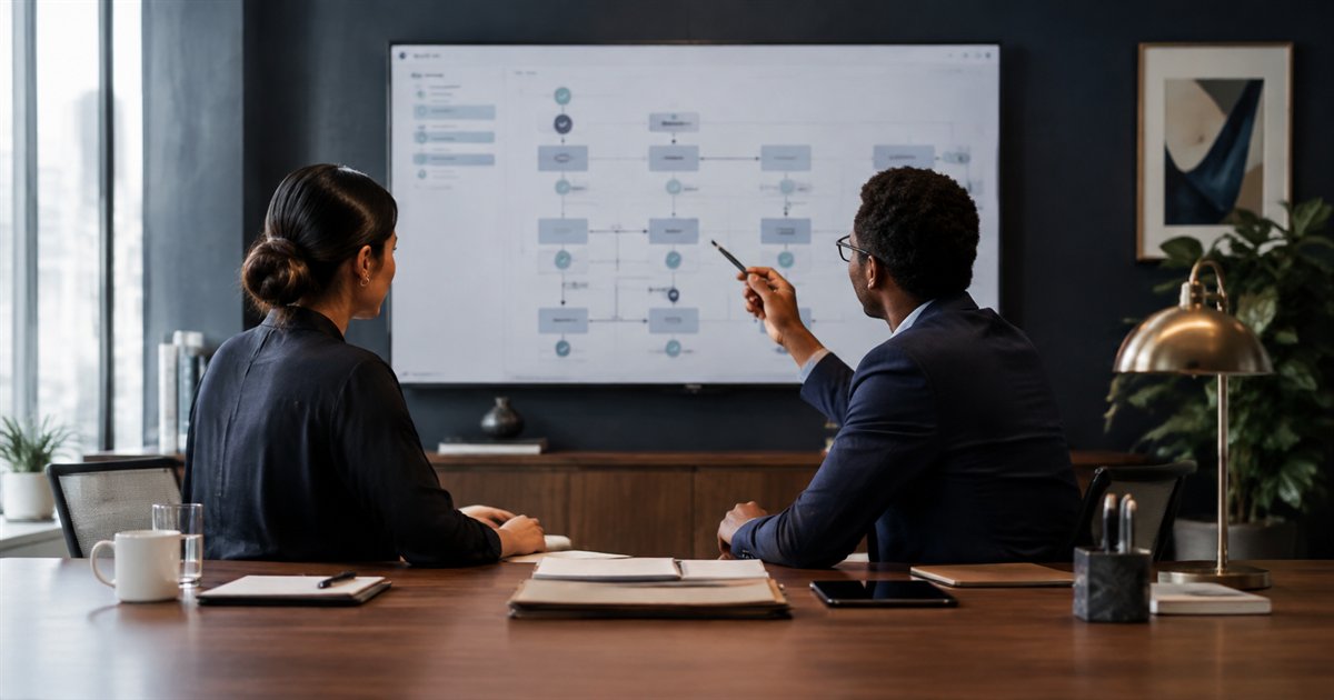 Legal operations professionals reviewing a connected client, matter, contract and discovery workflow